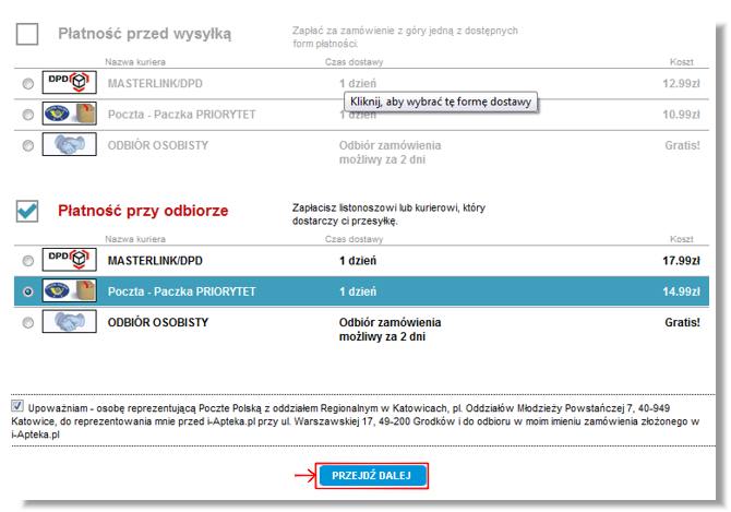 Wybór formy dostawy