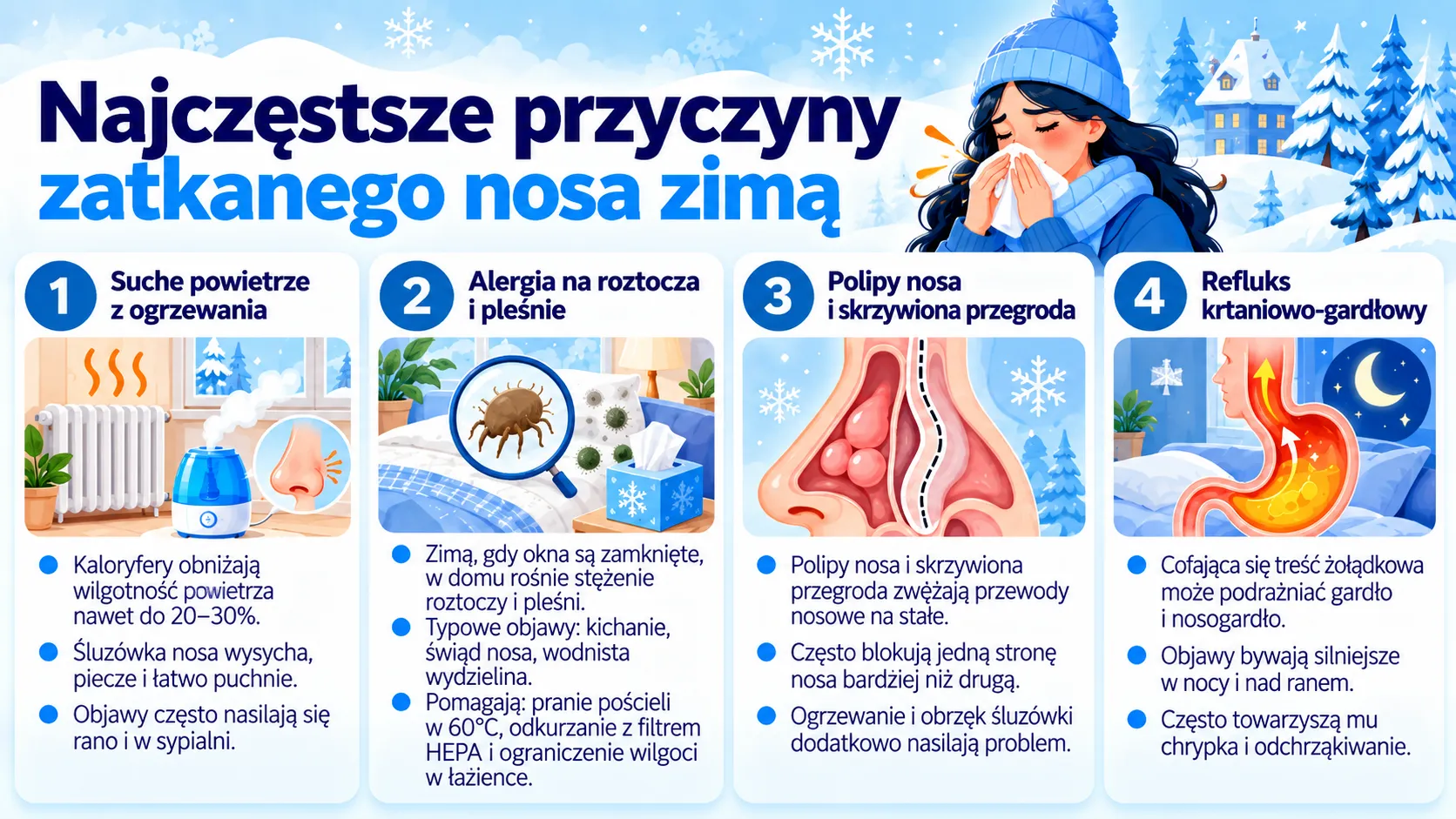 Najczęstsze przyczyny zatkanego nosa zimą